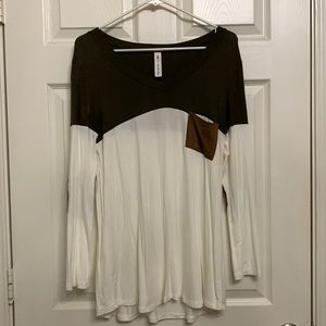 Green and cream long sleeve top